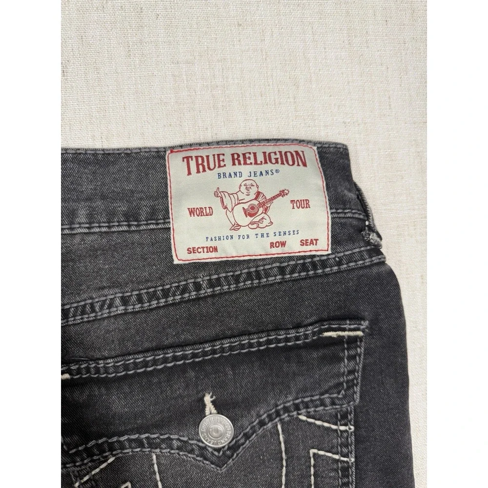 True Religion Geno Big T Flap Jeans Grey Wash Slim Fit Mens 34x32 NWT